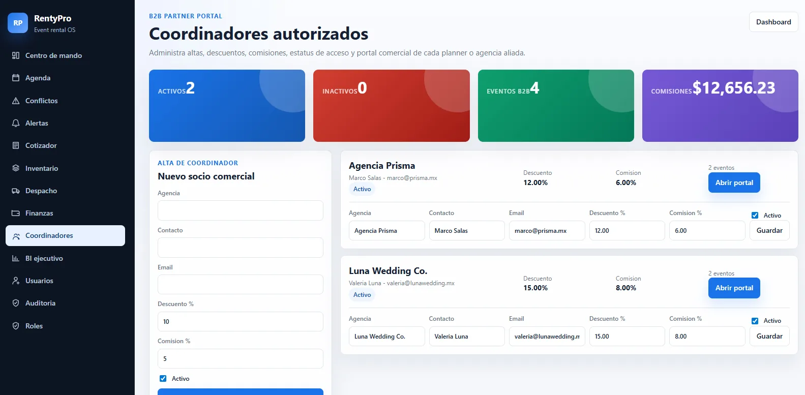 Portal B2B para agencias y planners