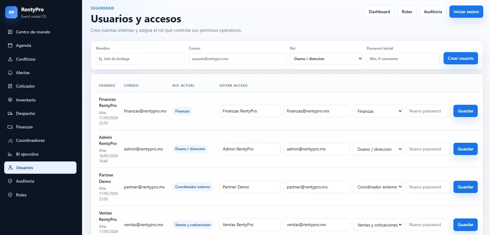 Administración de usuarios y accesos